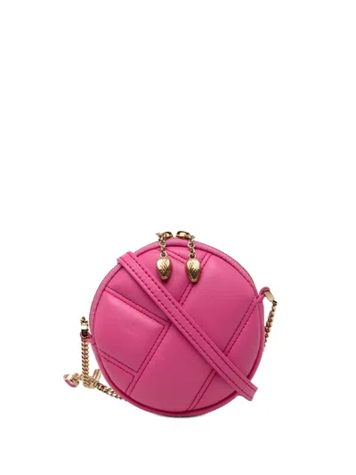 Pre-owned Bvlgari 2000-2025 Leather Serpenti Cabochon Round Crossbody Bag In Pink