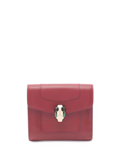 Pre-owned Bvlgari 2000-2025 Leather Serpenti Forever Trifold Wallet Small Wallets In Red