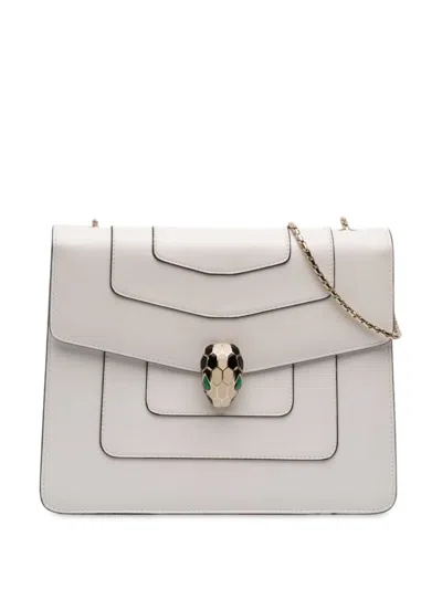 Pre-owned Bvlgari 2000-2025 Medium Calfskin Serpenti Forever Shoulder Bag In White