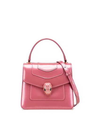 Pre-owned Bvlgari 2000-2025 Patent Serpenti Forever Top Handle Satchel In Pink