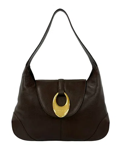 Pre-owned Bvlgari 2000-2025 Leather Front Ring Hobo Shoulder Bag In Brown