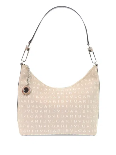 Pre-owned Bvlgari 2000-2025 Logomania Canvas Shoulder Bag In Neutral