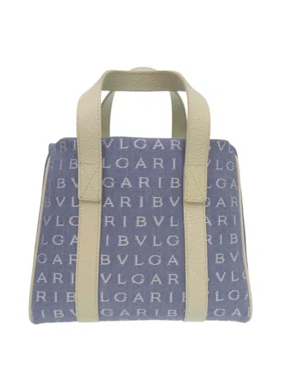 Pre-owned Bvlgari 2000-2025 Mini Denim Logomania Tote Bag In Blue