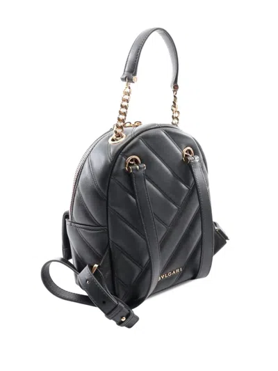 Pre-owned Bvlgari 2000-2026 Leather Serpenti Cabochon Backpack In Black