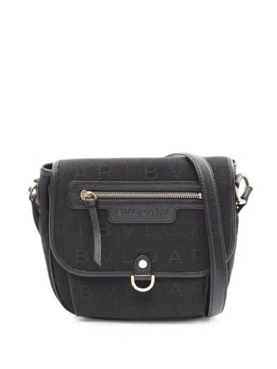 Pre-owned Bvlgari 2000-2026 Logomania Canvas Crossbody Bag In Black
