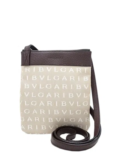 Pre-owned Bvlgari 2000-2026 Logomania Canvas Crossbody Bag In Neutral