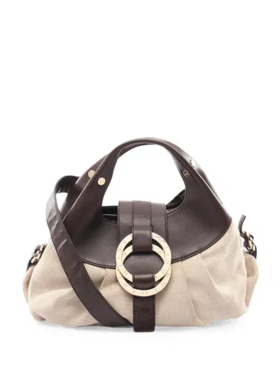 Pre-owned Bvlgari 2000s Chandra Leather-trim Tote Bag In ブラウン