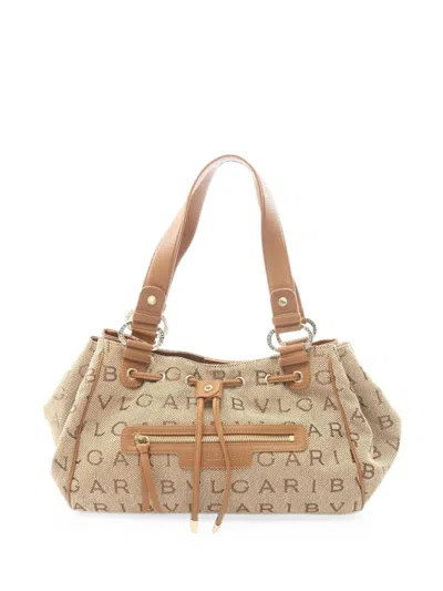 Pre-owned Bvlgari 2000s Logomania Maxilettere Tote Bag In Neutral