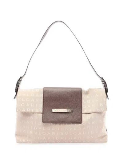 Pre-owned Bvlgari 2000s Logomania Shoulder Bag In Neutrals