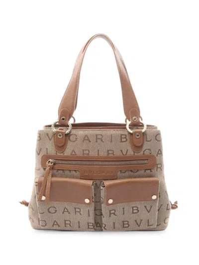 Pre-owned Bvlgari 2000s Logomania Tote Bag In Neutral