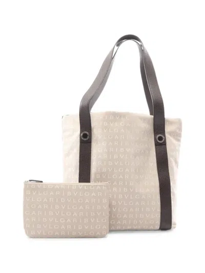 Pre-owned Bvlgari 2000s Logomania Tote Bag In Neutral