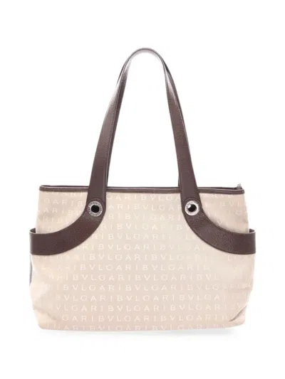 Pre-owned Bvlgari 2000s Logomania Tote Bag In Neutral