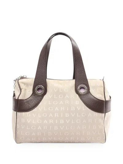 Pre-owned Bvlgari 2000s Logomania Tote Bag In Neutral