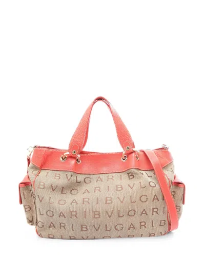 Pre-owned Bvlgari 2000s Logomania Tote Bag In Neutrals