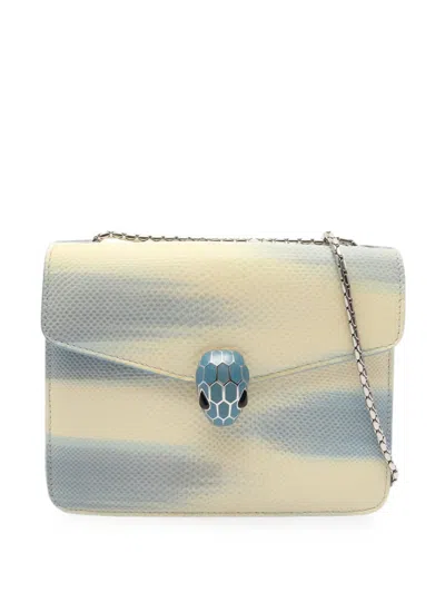 Pre-owned Bvlgari 2000s Serpenti Forever Python-embossed Shoulder Bag In Neutral