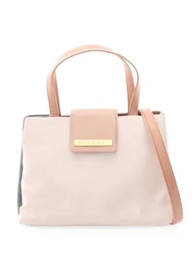 Pre-owned Bvlgari 2000s Two-way Leather-trim Handbag In Neutral