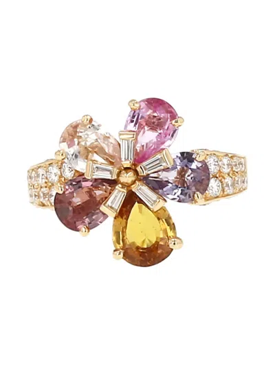 Pre-owned Bvlgari 2005 Sapphire Diamond Flower Gold Ring