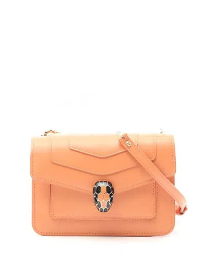 Pre-owned Bvlgari 2010-2025 Calfskin Serpenti Forever Crossbody Bag In Orange