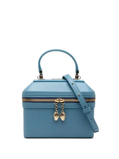 Pre-owned Bvlgari 2010-2025 Grained Calfskin Serpenti Forever Vanity Bag Satchel In Blue