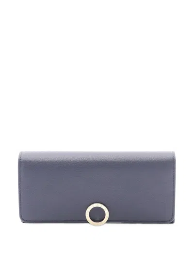 Pre-owned Bvlgari 2010-2025 Large Leather Bifold Wallet Long Wallets In Blue