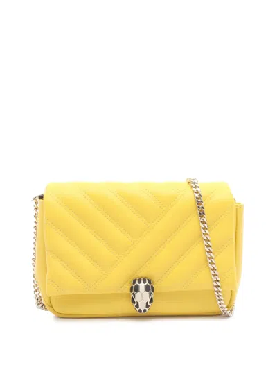 Pre-owned Bvlgari 2010-2025 Leather Serpenti Cabochon Chain Crossbody Bag In Yellow