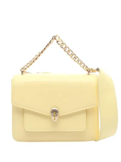 Pre-owned Bvlgari 2010-2025 Leather Serpenti Forever Maxi Chain Top Handle Bag Satchel In Yellow