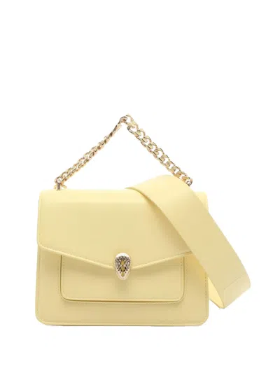 Pre-owned Bvlgari 2010-2025 Leather Serpenti Forever Maxi Chain Top Handle Bag Satchel In Yellow