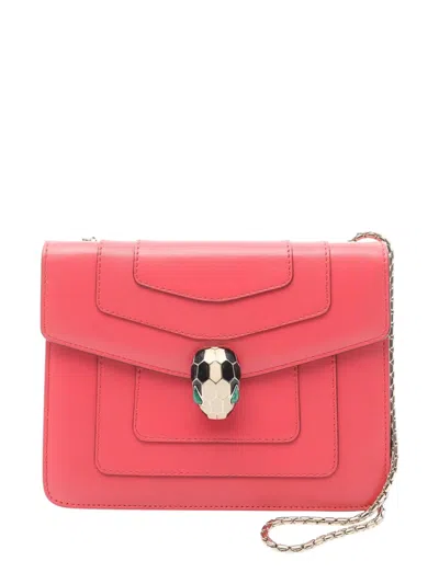 Pre-owned Bvlgari 2010-2025 Leather Serpenti Forever Wallet On Chain Crossbody Bag In Pink