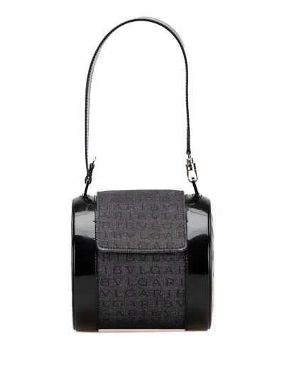 Pre-owned Bvlgari 2010-2025 Mini Logomania Denim B Zero1 Cylinder Flap Shoulder Bag In Black