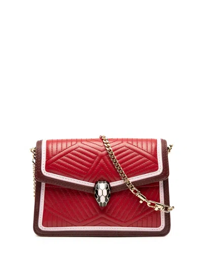 Pre-owned Bvlgari 2010-2025 Mini Quilted Calfskin Diamond Blast Serpenti Forever Crossbody Bag In Red
