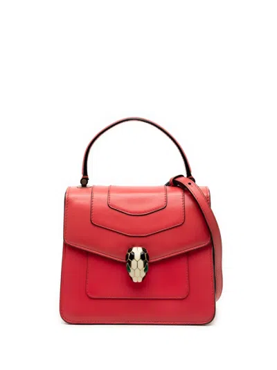 Pre-owned Bvlgari 2010-2025 Small Calfskin Serpenti Forever Top Handle Bag Satchel In Red