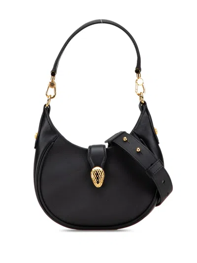 Pre-owned Bvlgari 2010-2025 Small Leather Serpenti Ellipse Satchel In Black