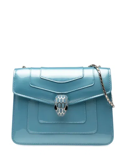 Pre-owned Bvlgari 2010-2025 Small Patent Serpenti Forever Crossbody Bag In Blue