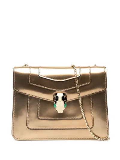 Pre-owned Bvlgari 2010-2025 Small Patent Serpenti Forever Crossbody Bag In Gold