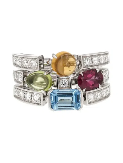Pre-owned Bvlgari 2010's Allegra Diamond Gemstone Ring In Silver