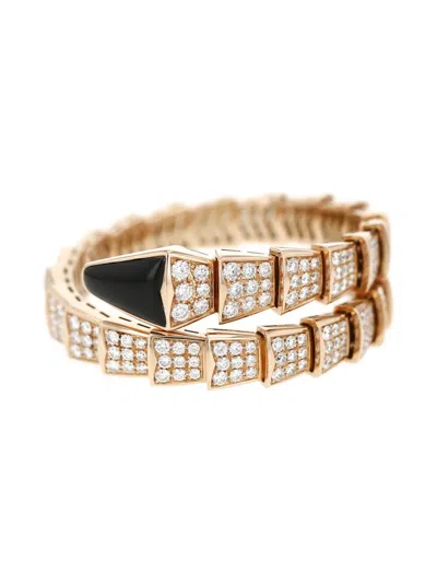 Pre-owned Bvlgari 2010's Serpenti Viper Pink Gold, Diamonds And Onyxbracelet