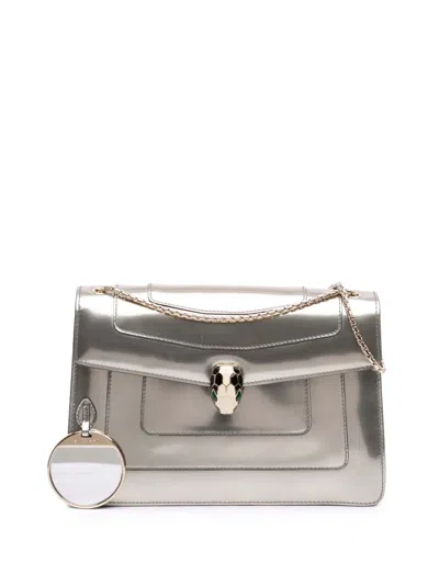 Pre-owned Bvlgari 2010-2020 Medium Patent Serpenti Forever Shoulder Bag In Silver