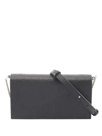 Pre-owned Bvlgari 2010-2026 Calfskin Infinitum Chain Wallet Crossbody Bag In Black