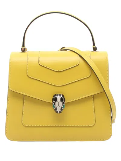 Pre-owned Bvlgari 2010-2026 Calfskin Serpenti Forever Top Handle Bag Satchel In Yellow