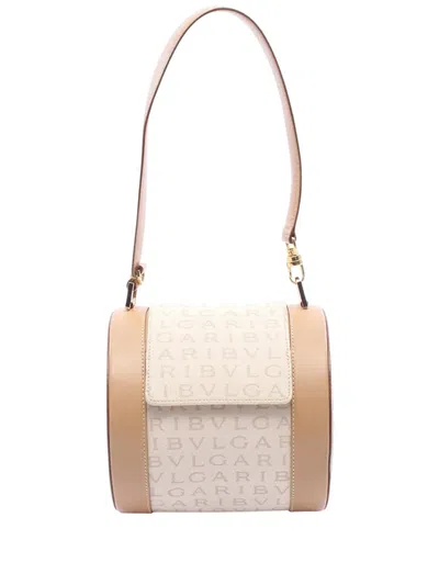 Pre-owned Bvlgari 2010-2026 Canva B.zero1 Logomania Handbag In Neutral