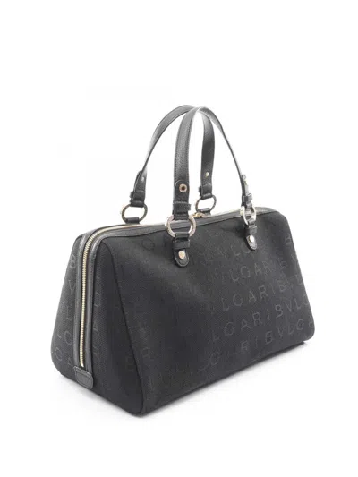 Pre-owned Bvlgari 2010-2026 Canvas Logomania Boston Bag In Black
