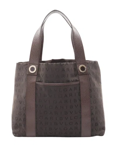 Pre-owned Bvlgari 2010-2026 Canvas Logomania Tote Bag In Brown