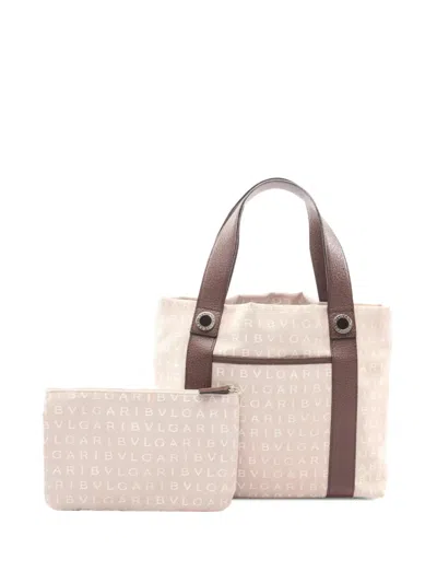 Pre-owned Bvlgari 2010-2026 Canvas Logomania Tote Bag In Neutral