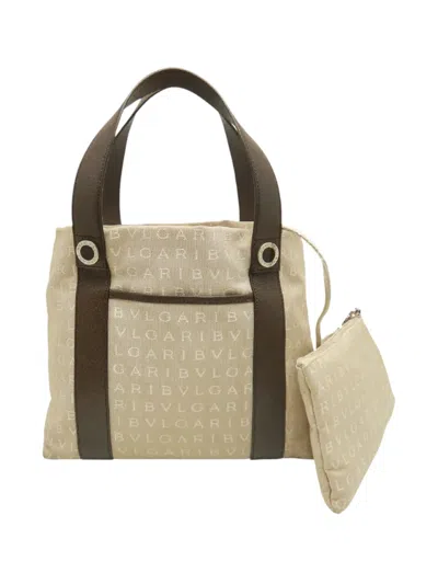 Pre-owned Bvlgari 2010-2026 Canvas Logomania Tote Bag In Neutral