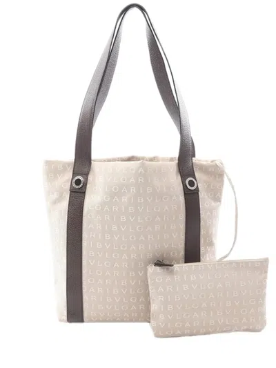 Pre-owned Bvlgari 2010-2026 Canvas Logomania Tote Bag In Neutral