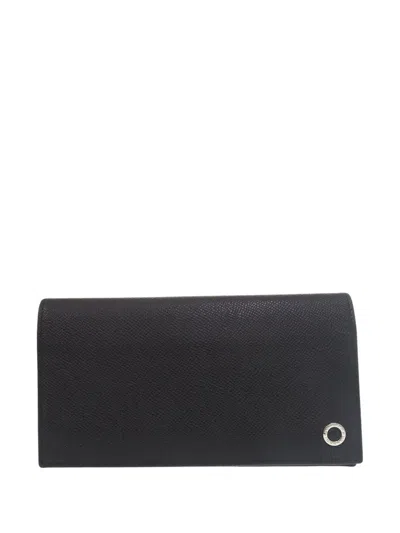 Pre-owned Bvlgari 2010-2026 Large Grained Calfskin   Wallet Long Wallets In Black