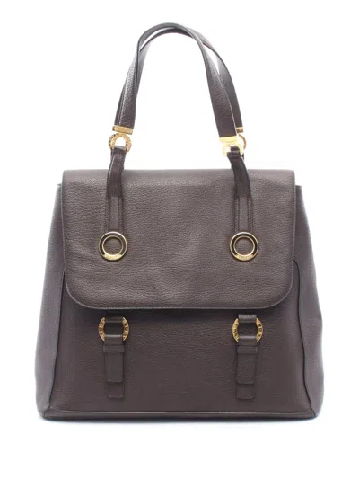 Pre-owned Bvlgari 2010-2026 Leather Flap Tote Bag In Brown