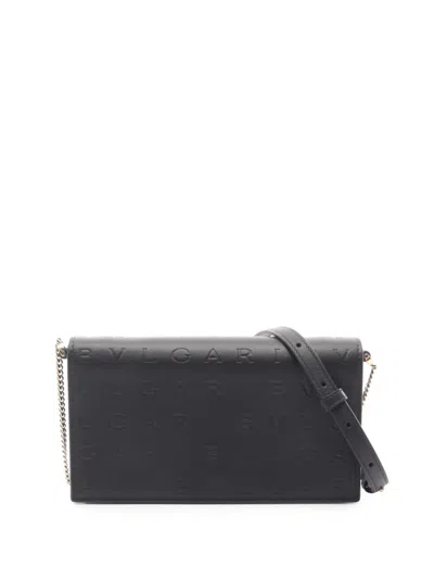 Pre-owned Bvlgari 2010-2026 Leather Infinitum Wallet On Chain Crossbody Bag In Black