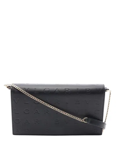 Pre-owned Bvlgari 2010-2026 Leather Infinitum Wallet On Chain Crossbody Bag In Black