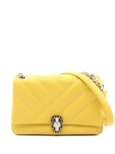 Pre-owned Bvlgari 2010-2026 Leather Serpenti Cabochon Chain Crossbody Bag In Yellow